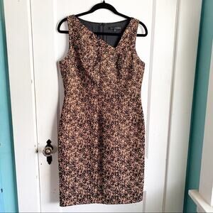 David Meister Pencil Style Dress Asymmetrical Neckline Unique Bronze Stitching 8